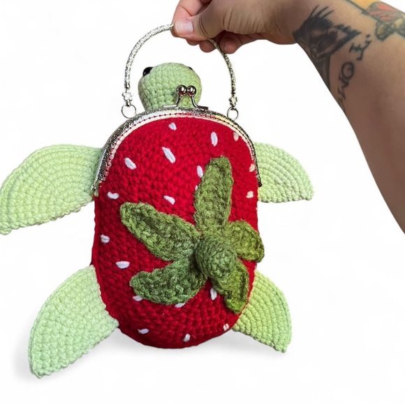 Handmade Handbags - Crochet Strawberry Turtle Purse